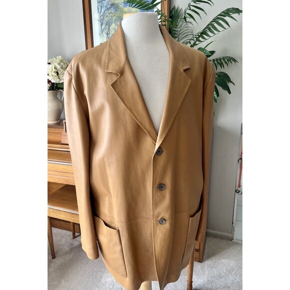 Vintage LOEWE MADRID Camel Skin Leather Jacket Men’s Euro Size 58 Tan Pockets